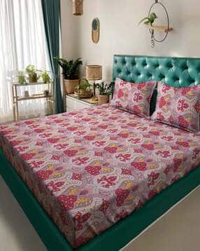 klotthe 300 TC Floral Print Super King-Size Bedsheet with Pillow Covers-picture-48