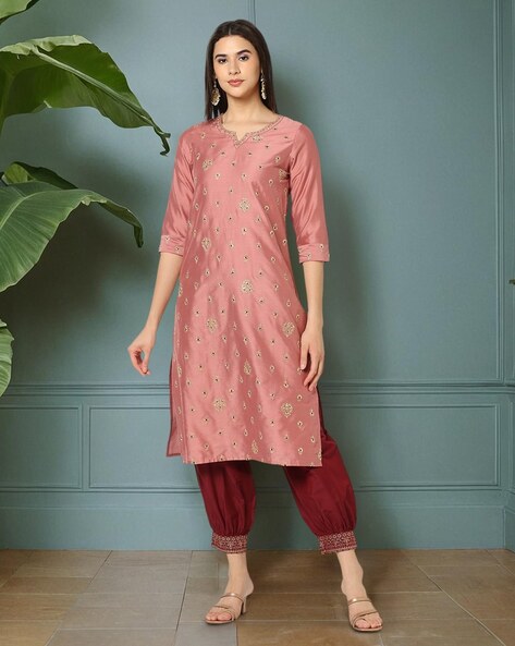 Women Embroidered Straight Kurta with Salwar