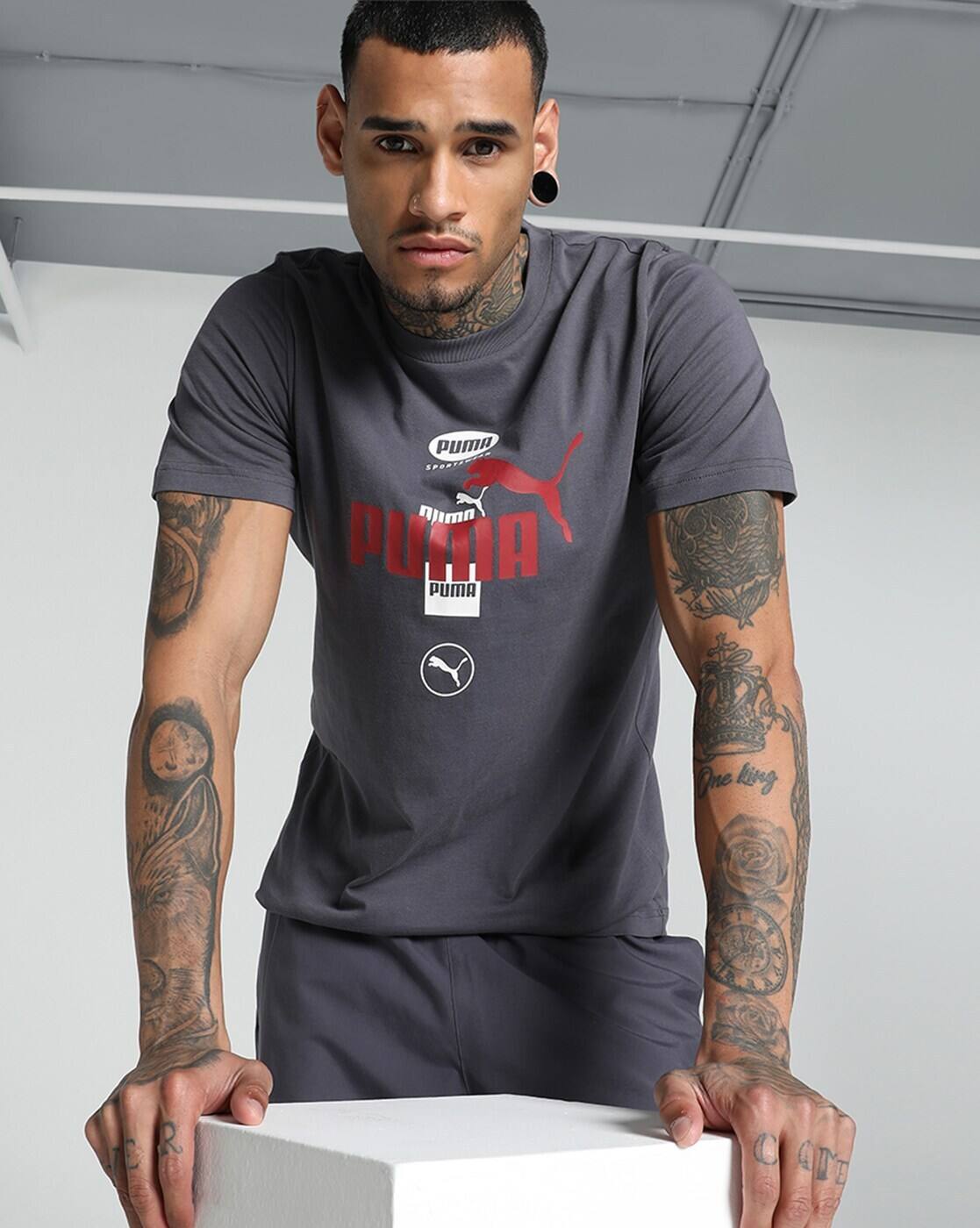 Men Logo Print Regular Fit Crew-Neck T-Shirt