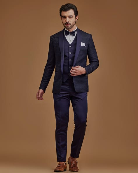 Men Regular Fit Shirt Blazers Pants Waistcoat Bow Suit Set