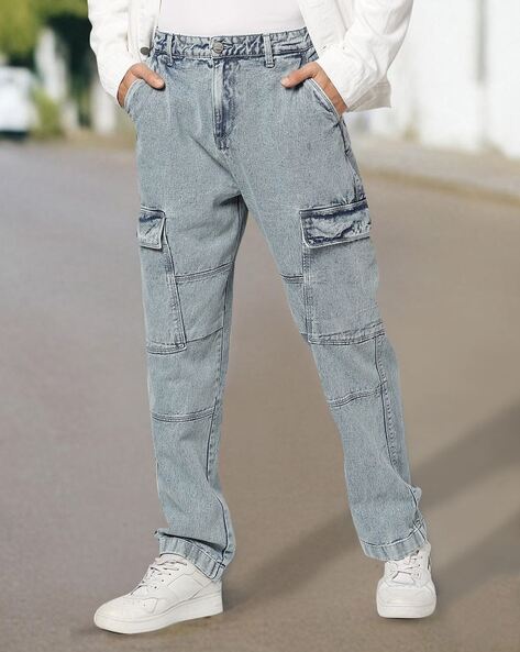 Men Acid-Wash Cargo Jeans