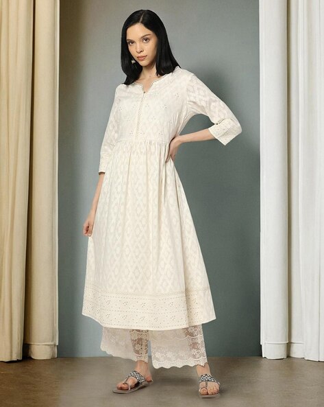 Women Jacquard Flared Kurta Suit Set
