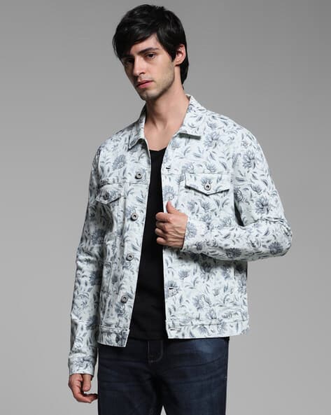 Men Floral Print Regular Fit Trucker Jacket