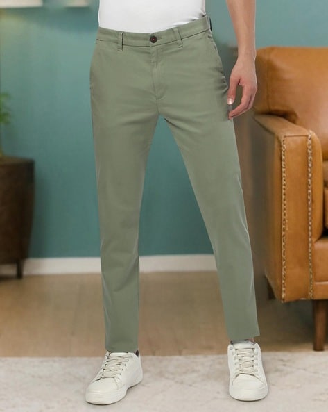 Men Flat-Front Tapered Fit Trousers