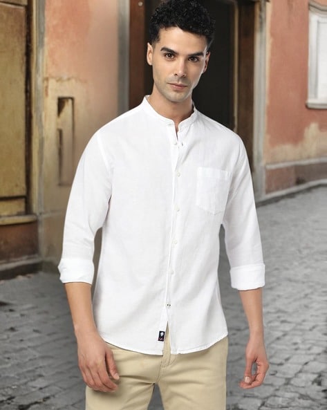 Men Regular Fit Cotton Shirt with Patch Pocket