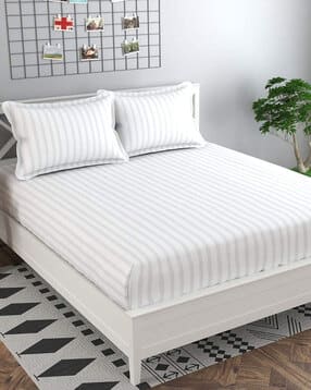 rrc Microfiber Cotton Satin Stripe Double Fitted Bedsheet With 2 Pillow Case-picture-13