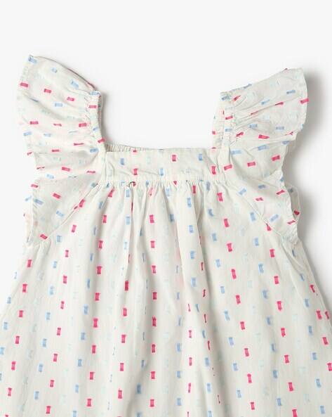 Printed Woven Dress with Flutter Sleeves