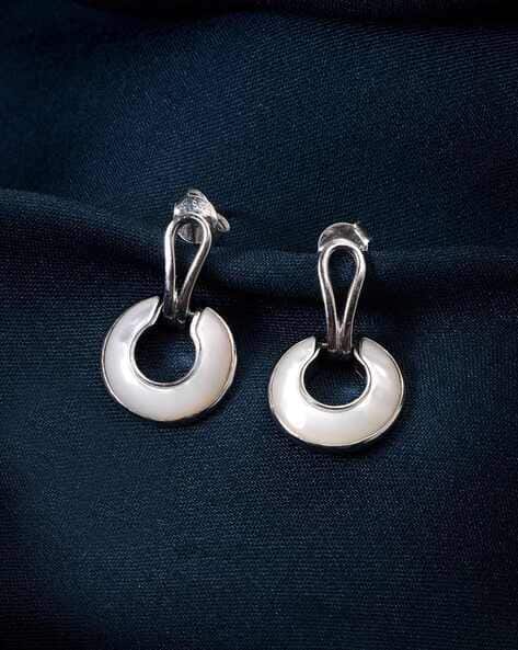 Women Sterling Silver Cubic Zirconia-Studded Drop Earrings