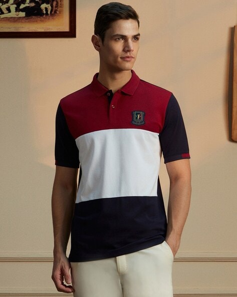 Men Colourblock Regular Fit Polo T-Shirt