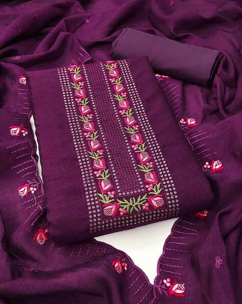 Women Embroidered Unstitched Dress Material Price in India