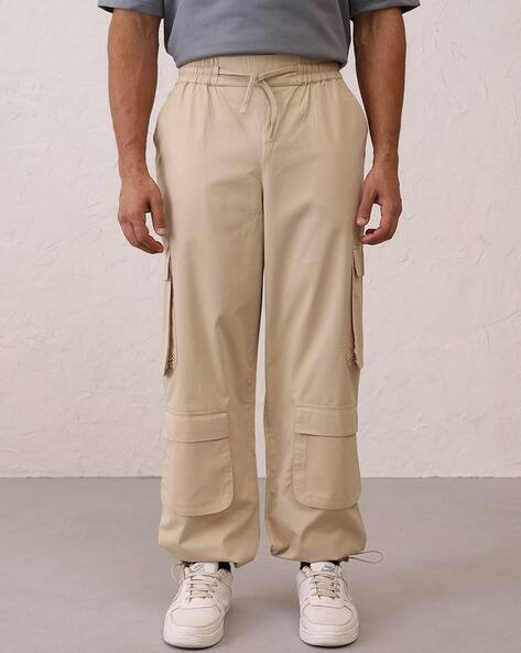 Men Baggy Fit Cargo Pants with Drawstring Waist