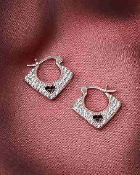 Women Sterling Silver Cubic Zirconia-Studded Hoop Earrings