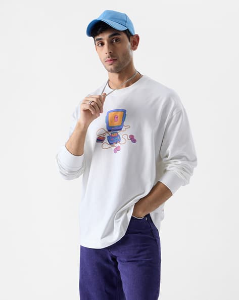 Men Printed Oversized Fit T-Shirt with Full Sleeves