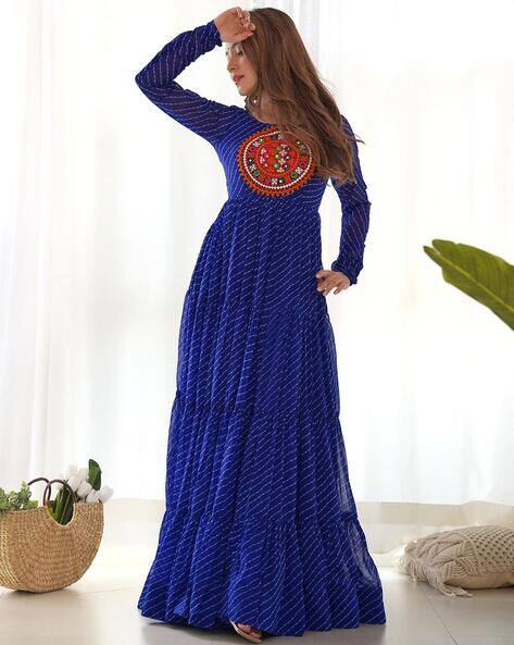 blue dress for baby girl Buy Women's Fit and Flare Bandhani Dress Online in  India