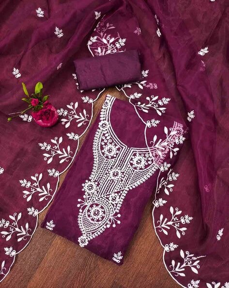 Women Embroidered Unstitched Dress Material Price in India