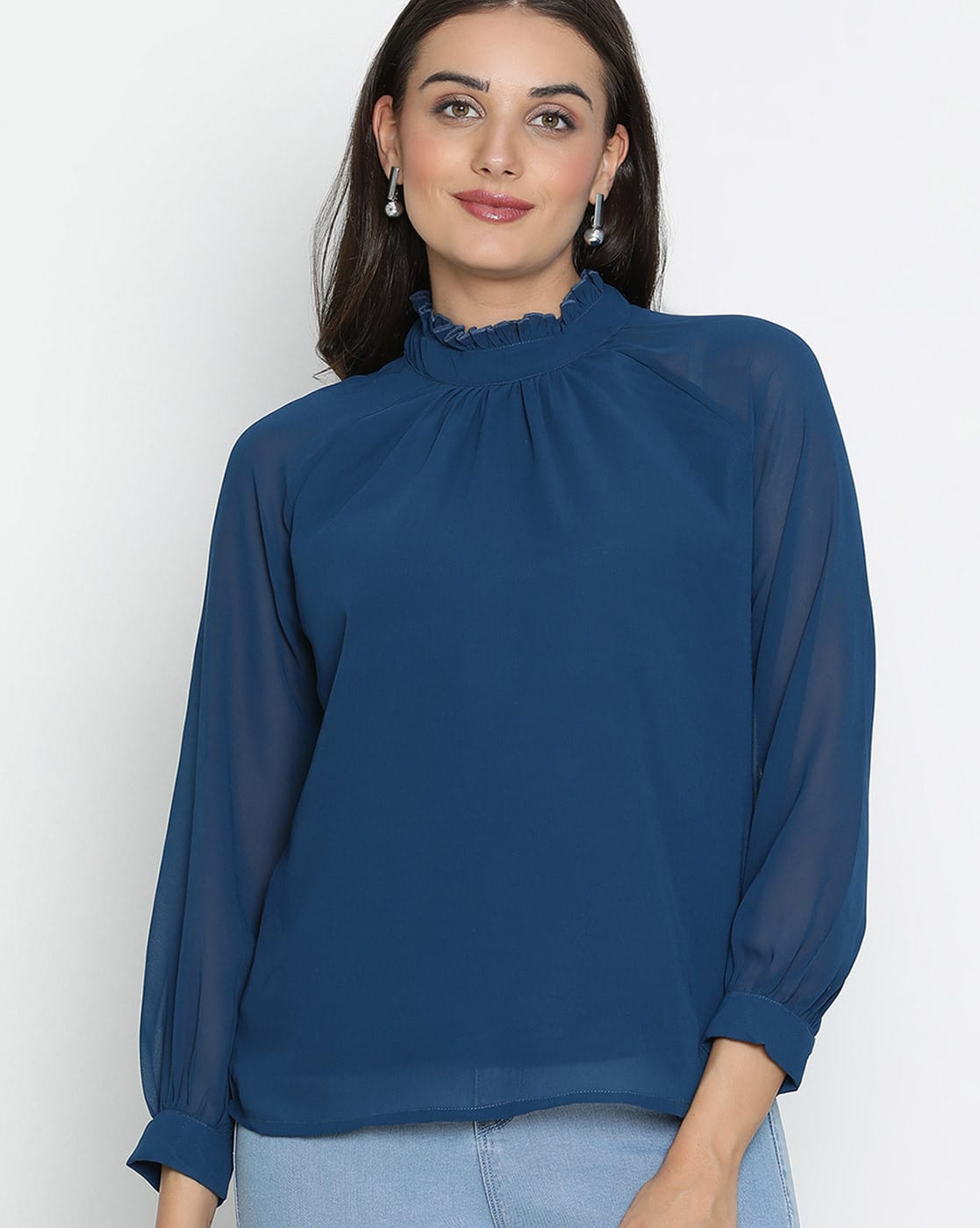 Draax Fashions Women Regular Fit High-Neck Top (Blue)