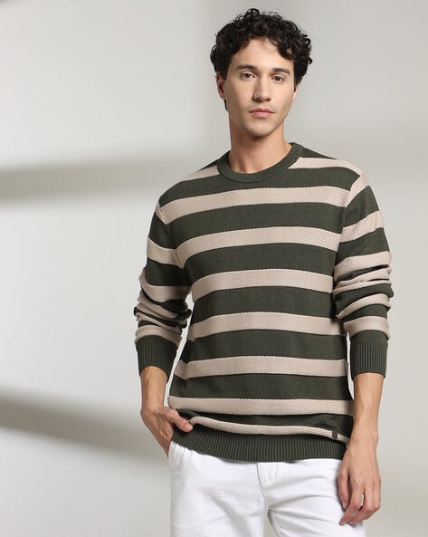 JOHN PLAYERS Men Striped Slim Fit Crew-Neck Sweater