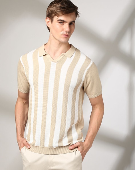 Men Striped Slim Fit Polo T-Shirt