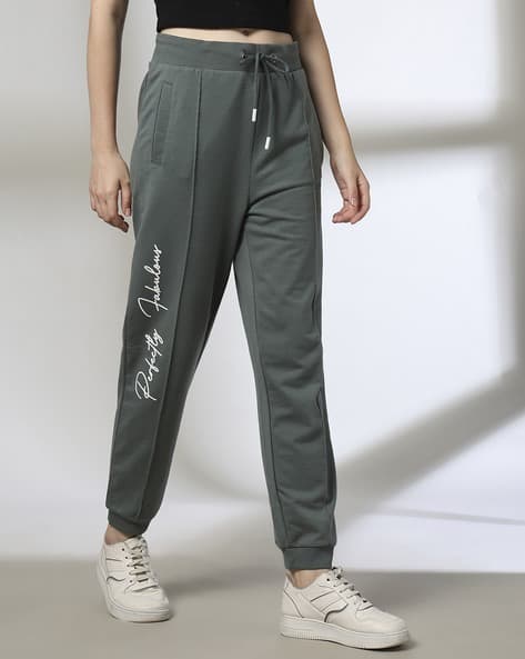 Women Typographic Print Joggers with Insert Pockets