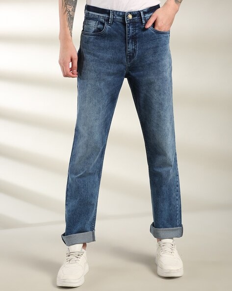 Men Mid-Wash Straight Jeans