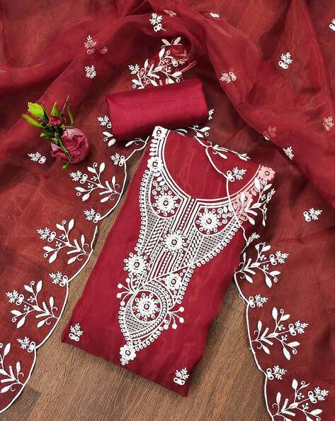 Women Embroidered Unstitched Dress Material Price in India