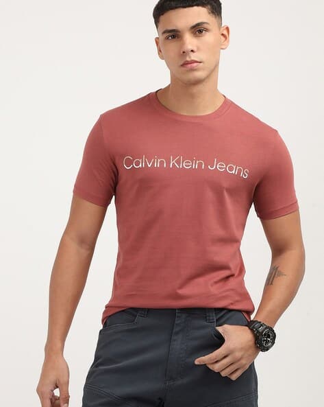 Men Brand Print Slim Fit Crew-Neck T-Shirt