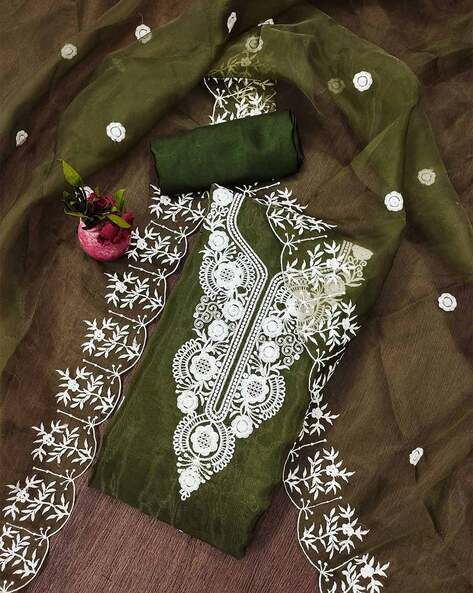 Women Embroidered Unstitched Dress Material Price in India