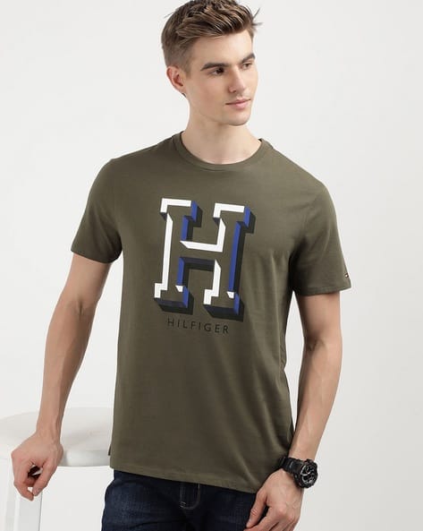 Clothing Ajio Tommy Hilfiger T Shirt Jeans Buy Olive Tshirts For - Main Image