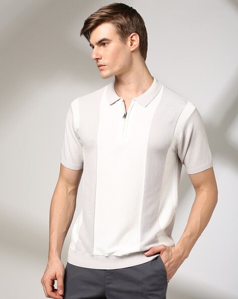 Men Vertical Striped Slim Fit Cotton Polo T-Shirt