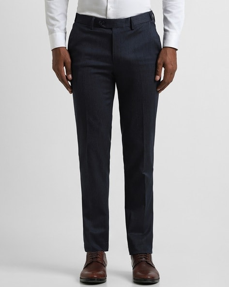 Men Slim Fit Flat-Front Trousers