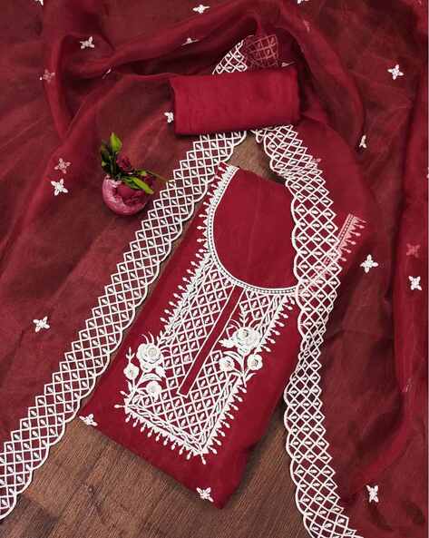 Women Embroidered Unstitched Dress Material Price in India