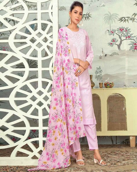 Women Embroidered Straight Kurta Set Price in India