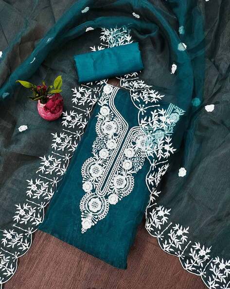 Women Embroidered Unstitched Dress Material Price in India