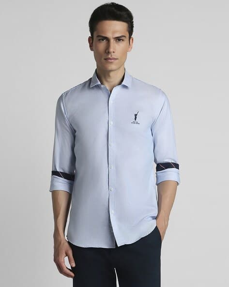 Men Slim Fit Cotton Shirt with Logo Embroidery