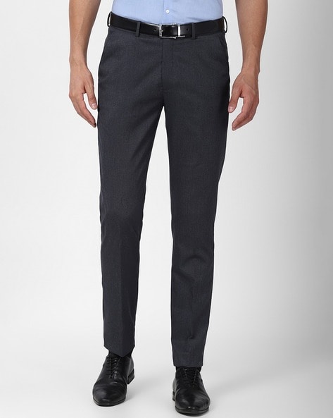 Men Slim Fit Flat-Front Trousers