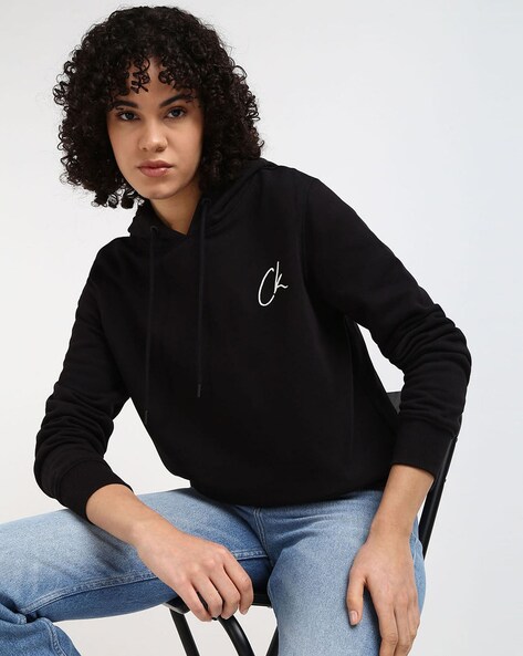 Women Logo Embroidered Regular Fit Hoodie