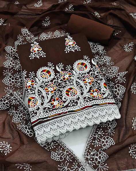 Women Embroidered Unstitched Dress Material Price in India