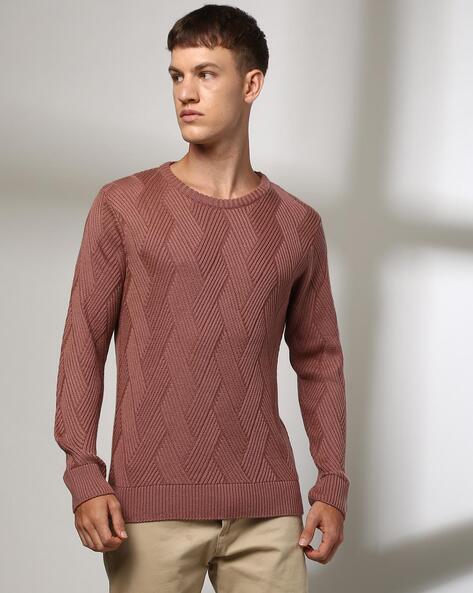 Men Knitted Slim Fit Crew-Neck Pullover