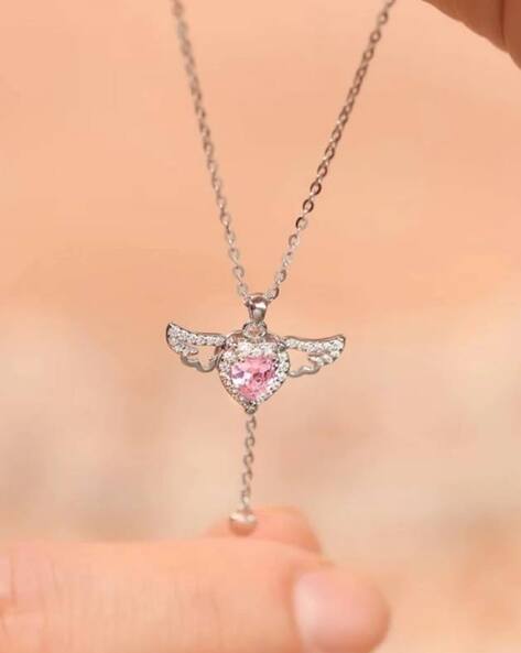 Skysixty Women Silver-Plated Stone-Studded Pendant with Chain