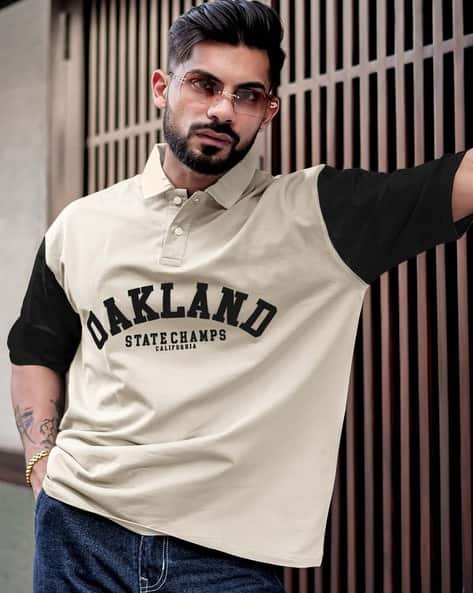 MANIAC Men Typography Colourblocked Polo Collar T-shirt