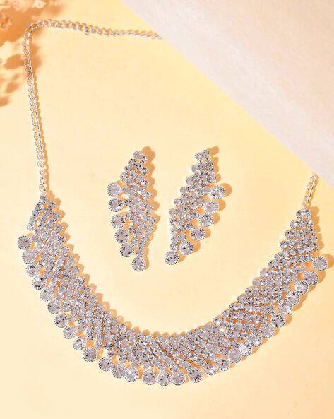 VALLEY OF JEWELLERY (VOJ) Women Silver-Plated Stone-Studded Necklace with Earrings Jewellery Set