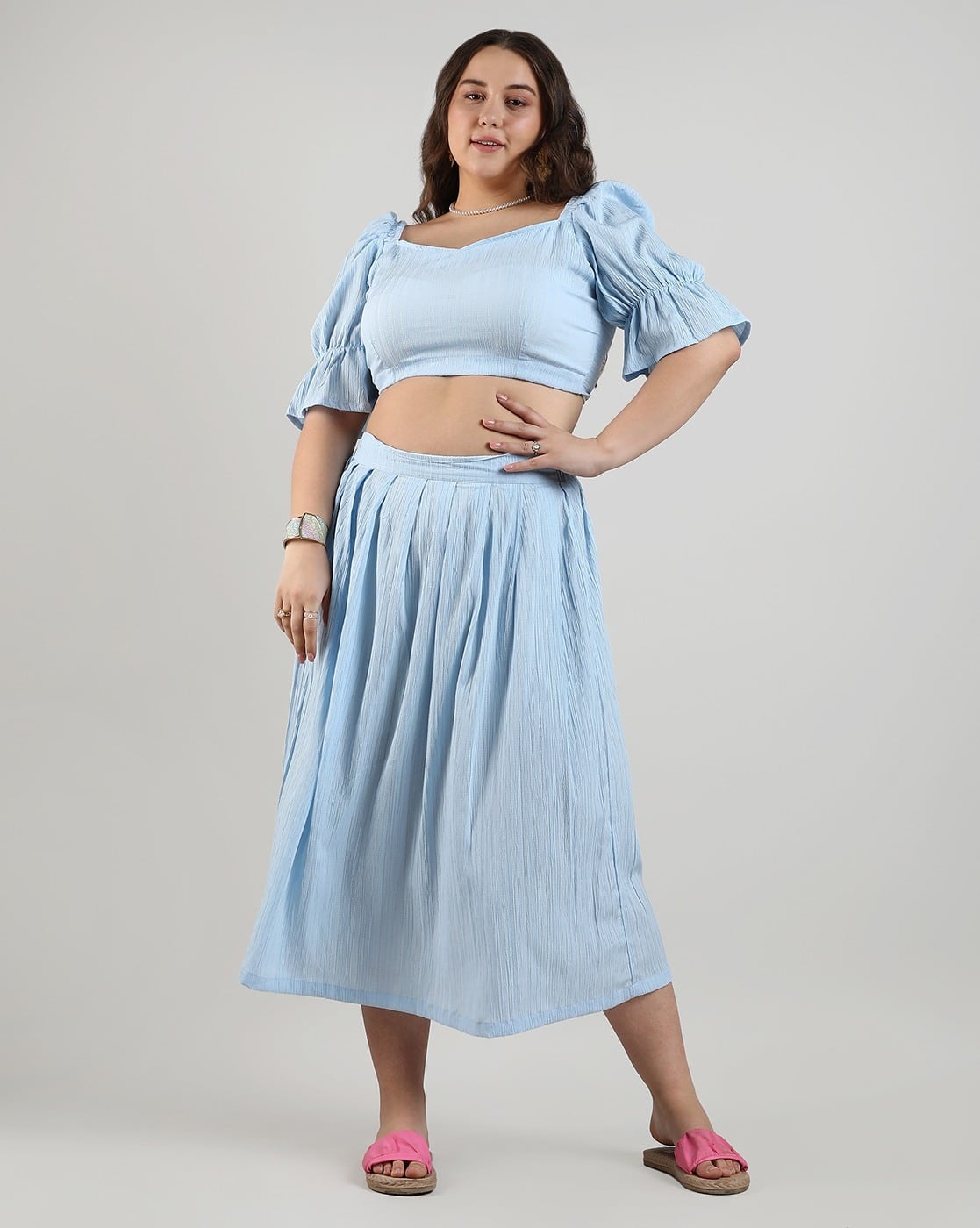 Women Crop Top Skirt Co-Ord Set