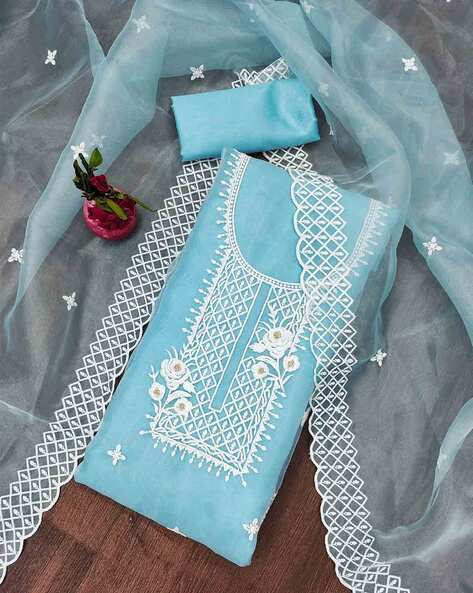 Women Embroidered Unstitched Dress Material Price in India