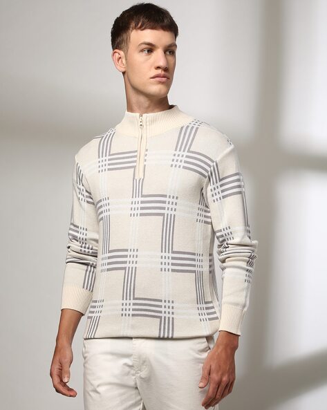 Men Checked Slim Fit Pullover