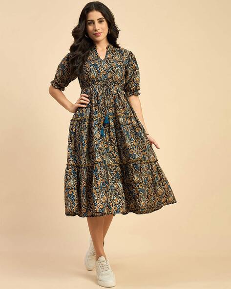 Women Paisley Print Tiered Dress