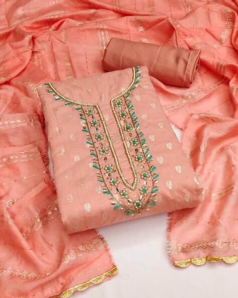 Women Embroidered Unstitched Dress Material Price in India