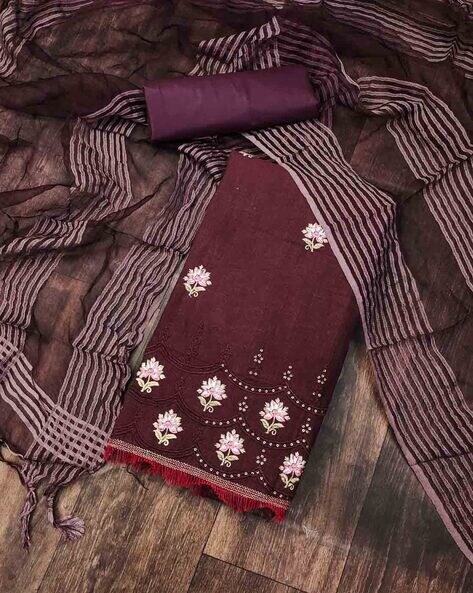 Women Embroidered Unstitched Dress Material Price in India