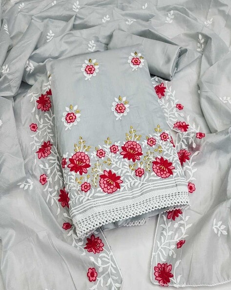 Women Embroidered Unstitched Dress Material Price in India