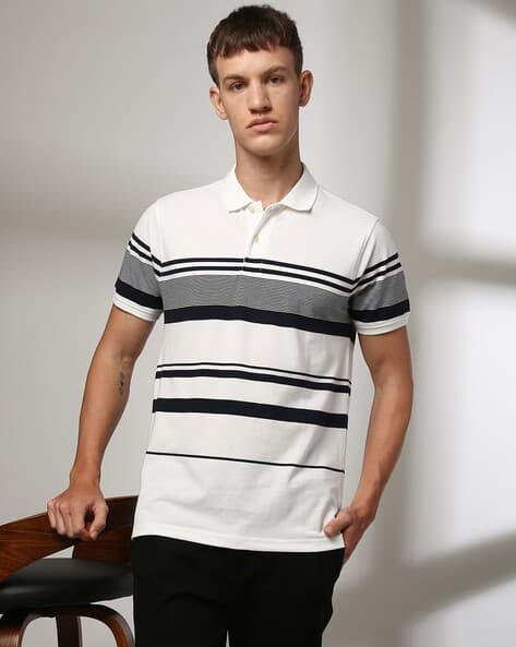 Ajio Striped Polo T Shirts Online Buy Max Men Blue Green Striped