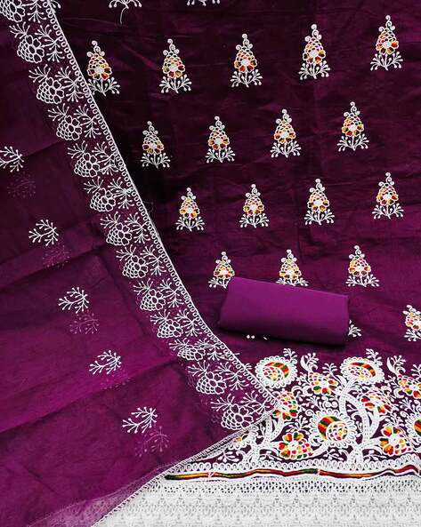 Women Embroidered Unstitched Dress Material Price in India